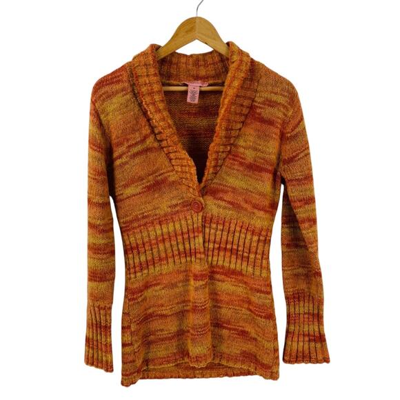 Y2K Bandolino Sunset Rib Knit Cardigan Sweater Shawl Collar Orange Size M - Picture 1 of 5